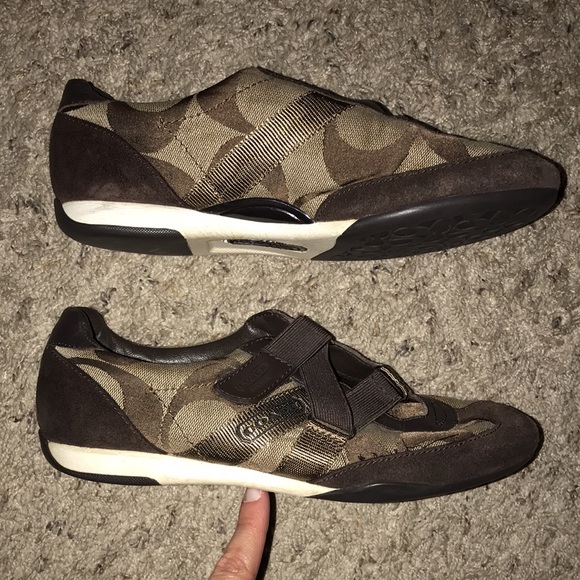 🖤COACH KYRA NO-TIE BROWN MONOGRAM C FASHION SNEAKERS SIZE 7-7.5🖤 - Picture 3 of 12